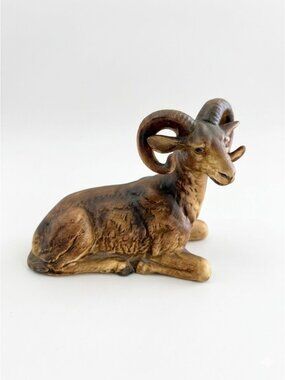 Vintage Hand-Painted Bighorn Figurine - Rustic Brown Tones - Collectible Animal
